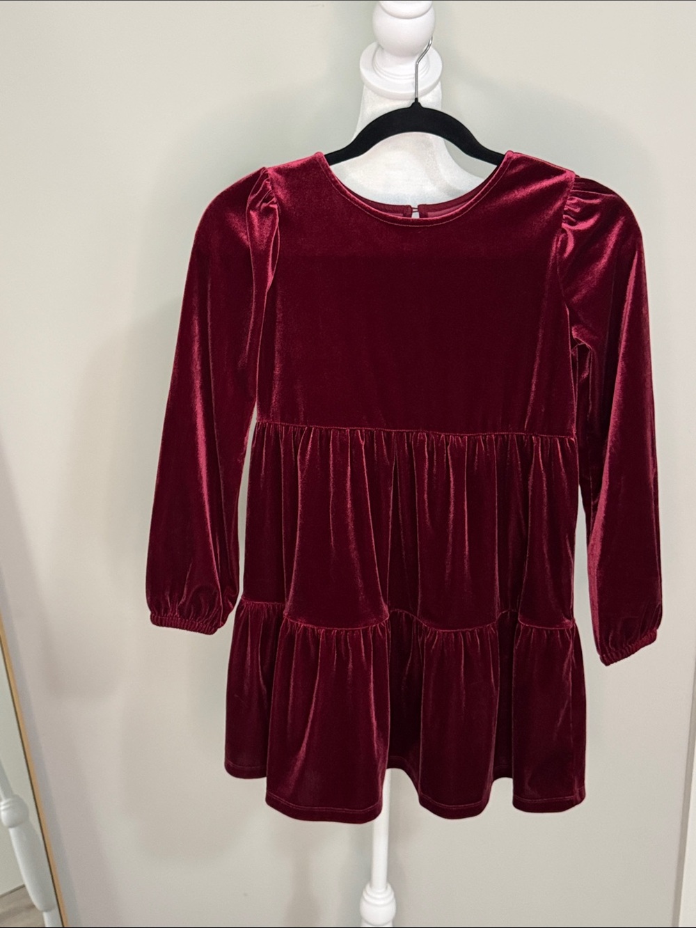 GAP Girls' Velvet Tiered Dress - Wine Red